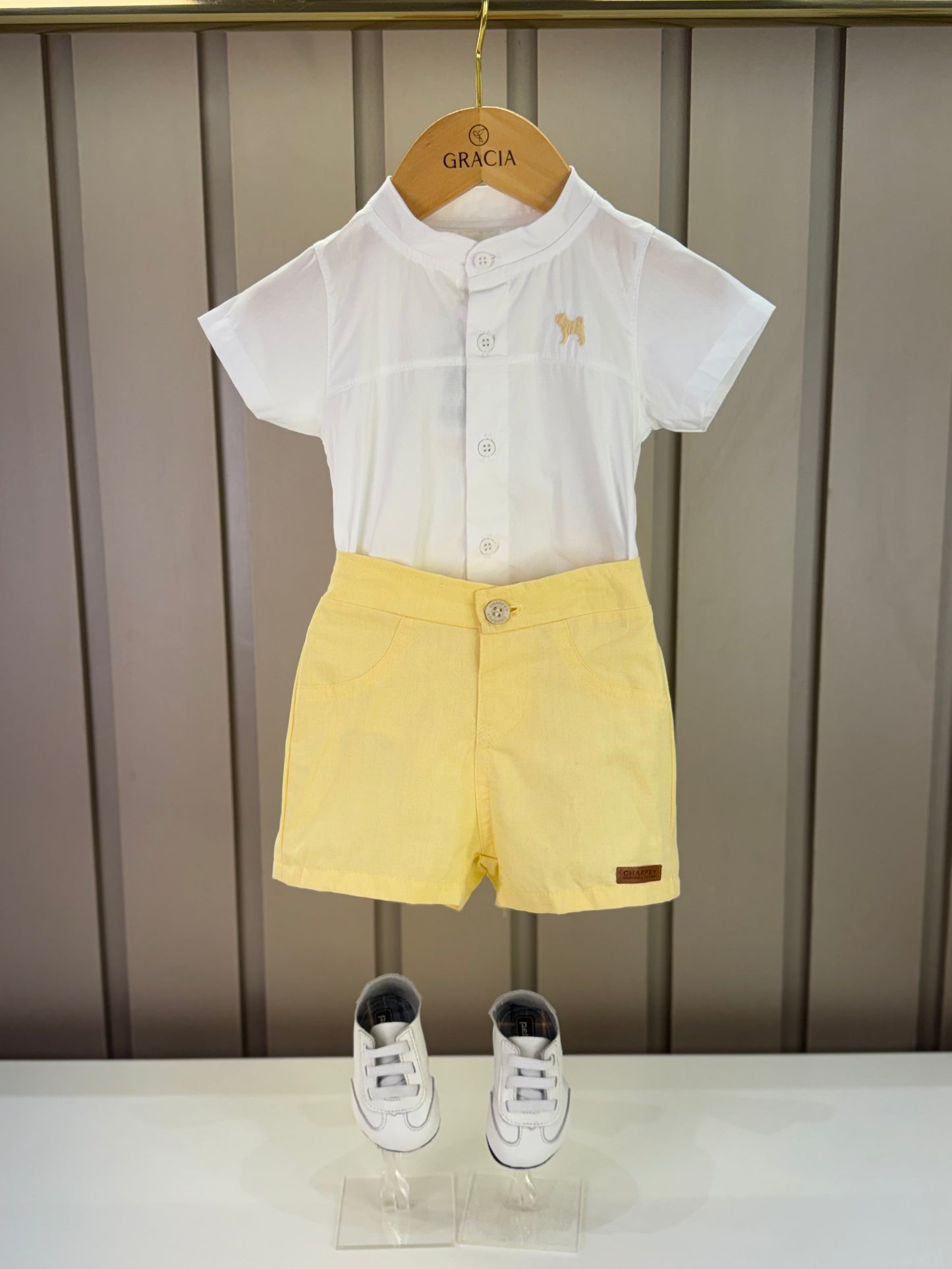 Conjunto Bebê Body-Camisa e Bermuda Oxfordine - Charpey
