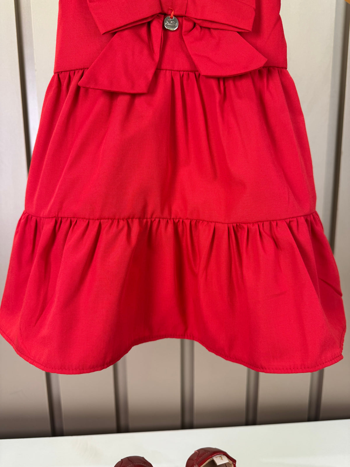 Vestido Infantil Laço Maxxi Babados Em Camadas Vermelho - Mon Sucre