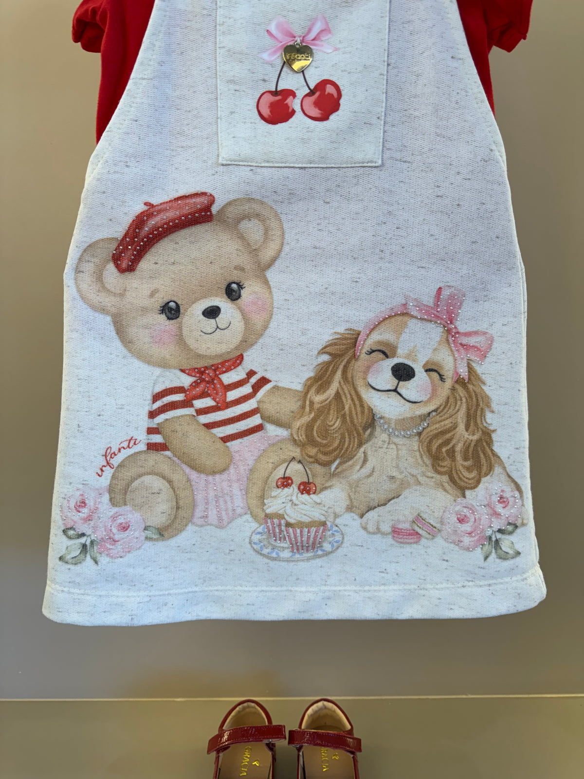 Salopete Infantil Estampada Ursa e Blusa Vermelha - Infanti