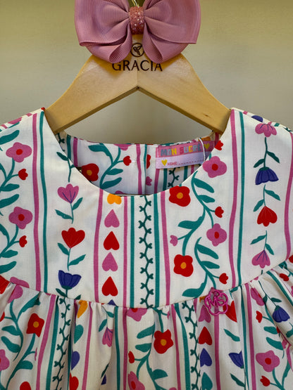 Vestido Infantil Trapézio Tricoline Flores e Corações - Mon Sucre