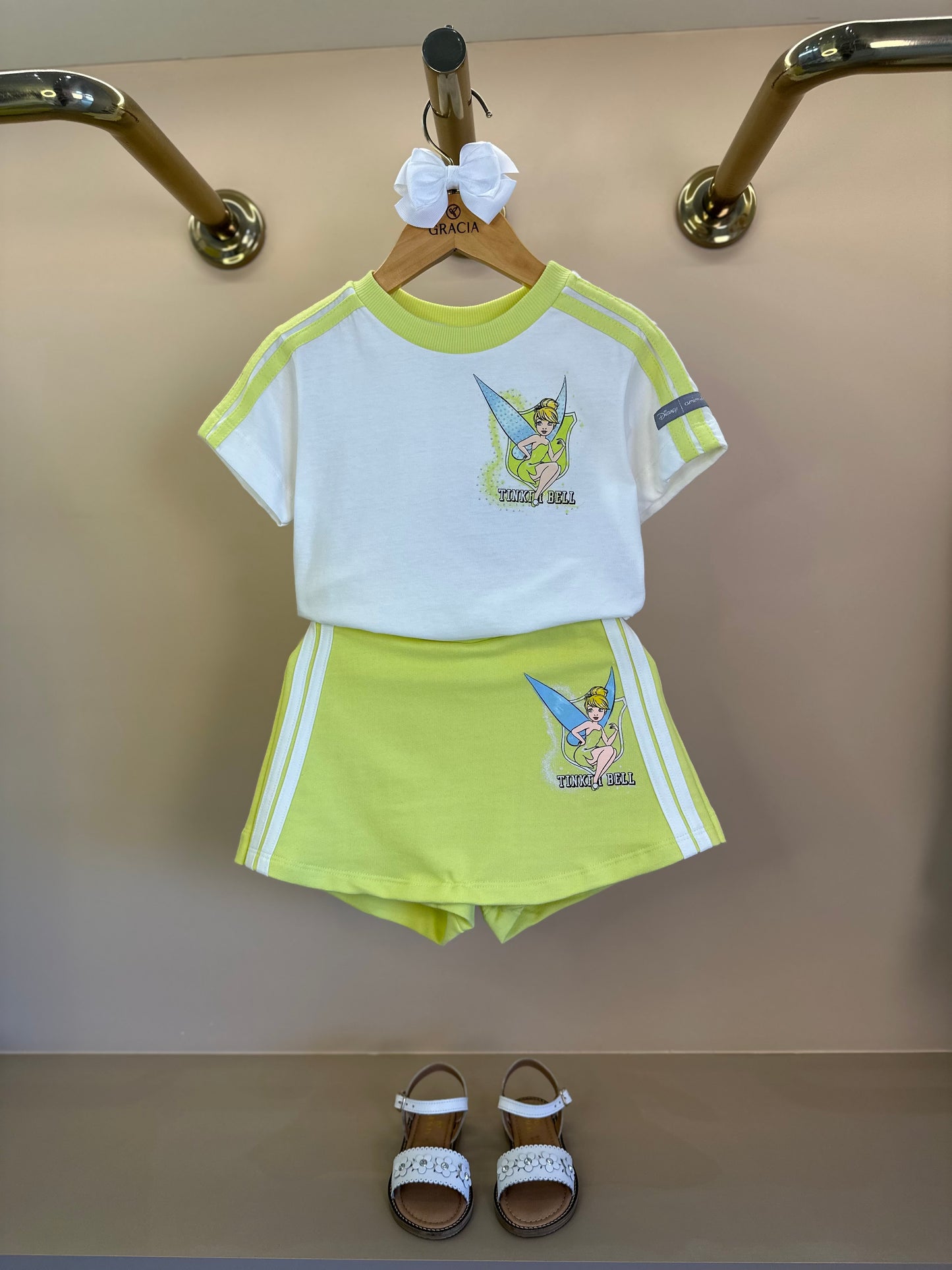 Conjunto Infantil Blusa Tinker Bell e Shorts-Saia Verde Melão - Animê