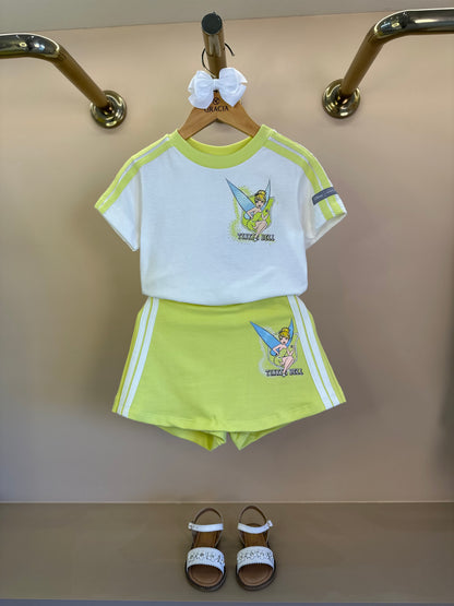 Conjunto Infantil Blusa Tinker Bell e Shorts-Saia Verde Melão - Animê