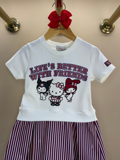Vestido Infantil MC Hello Kitty Listras Navy Off White - Momi