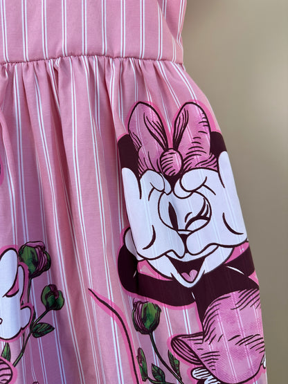 Vestido Infantil Rosa Listrado Minnie Floral - Animê