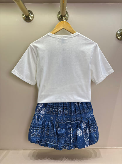 Conjunto Teen Camiseta Over e Saia Balonê Paisley Jeans - Two In