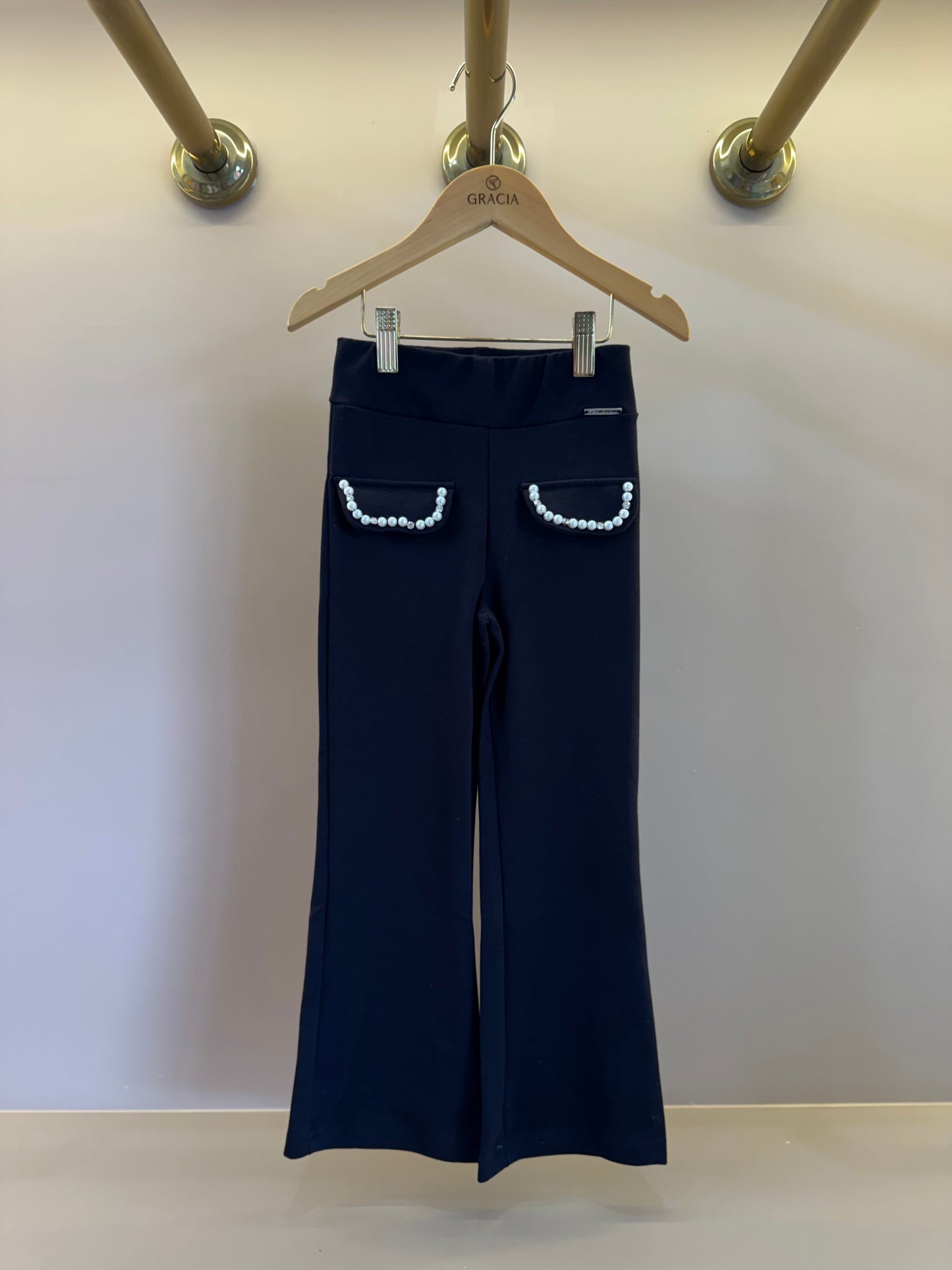 Calça Infantil Flare Lapelas Bordadas Preta - Pituchinhus