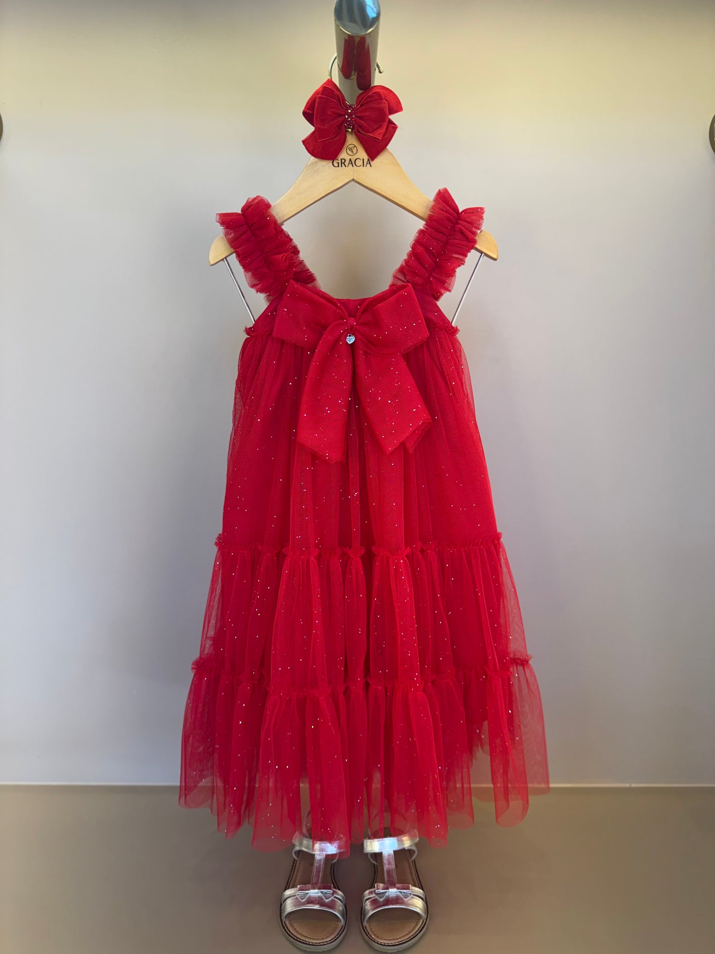 Vestido Infantil Tule Glitter e Laço Festa - Petit Cherie