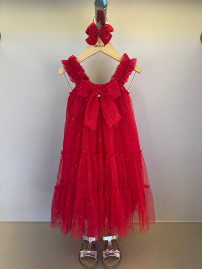 Vestido Infantil Tule Glitter e Laço Festa - Petit Cherie