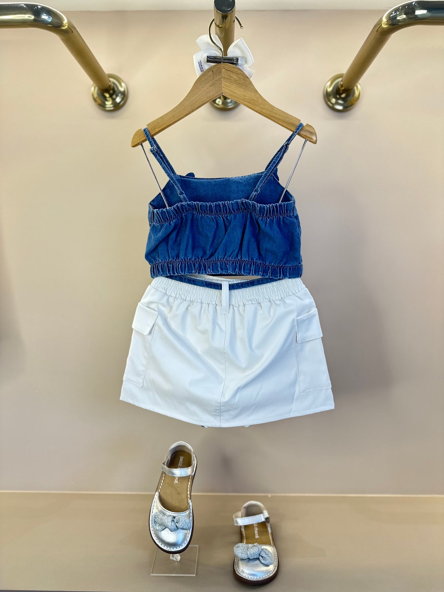 Conjunto Infantil Cropped Jeans Borboletas e Short-saia Cargo - Gabriela Aquarela