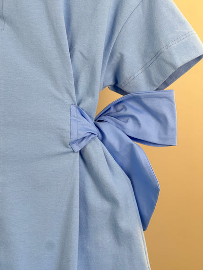 Vestido Infantil Azul Claro Laços Laterais Babado Na Barra - Animê