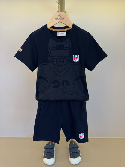 Conjunto Infantil Camiseta Algodão Jogador NFL e Bermuda Futebol NFL Preta - Dame