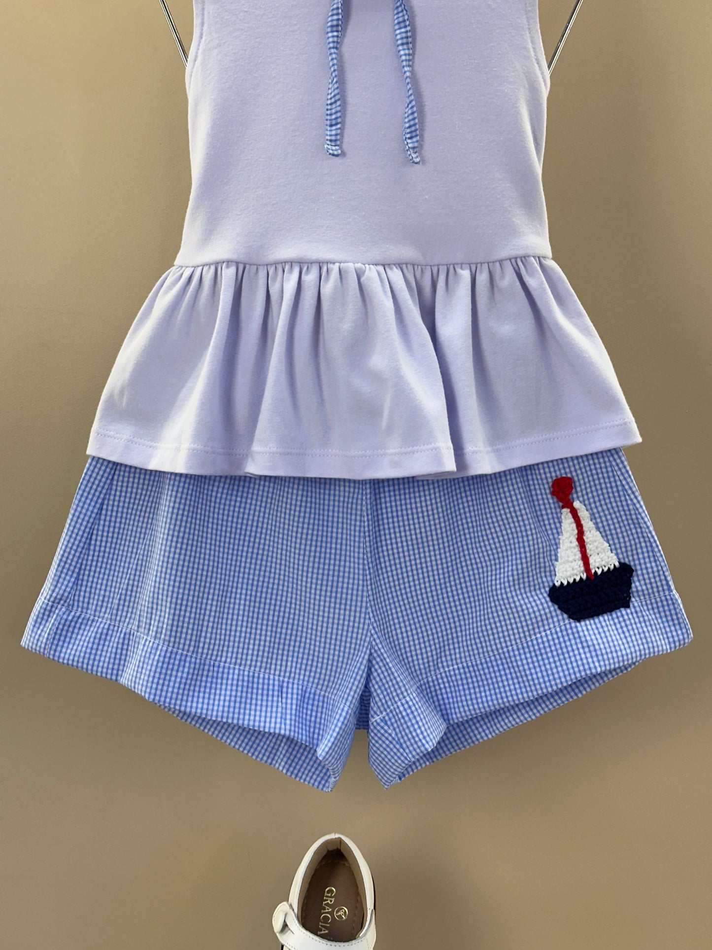 Conjunto Infantil Blusa Detalhe Laço e Shorts Aplicação de Crochê - Luluzinha