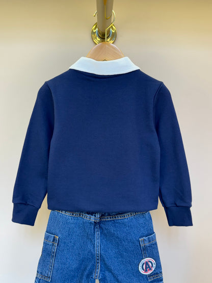 Conjunto Infantil Casaco Gola Polo e Bermuda Jeans Patchs Marvel - Youccie