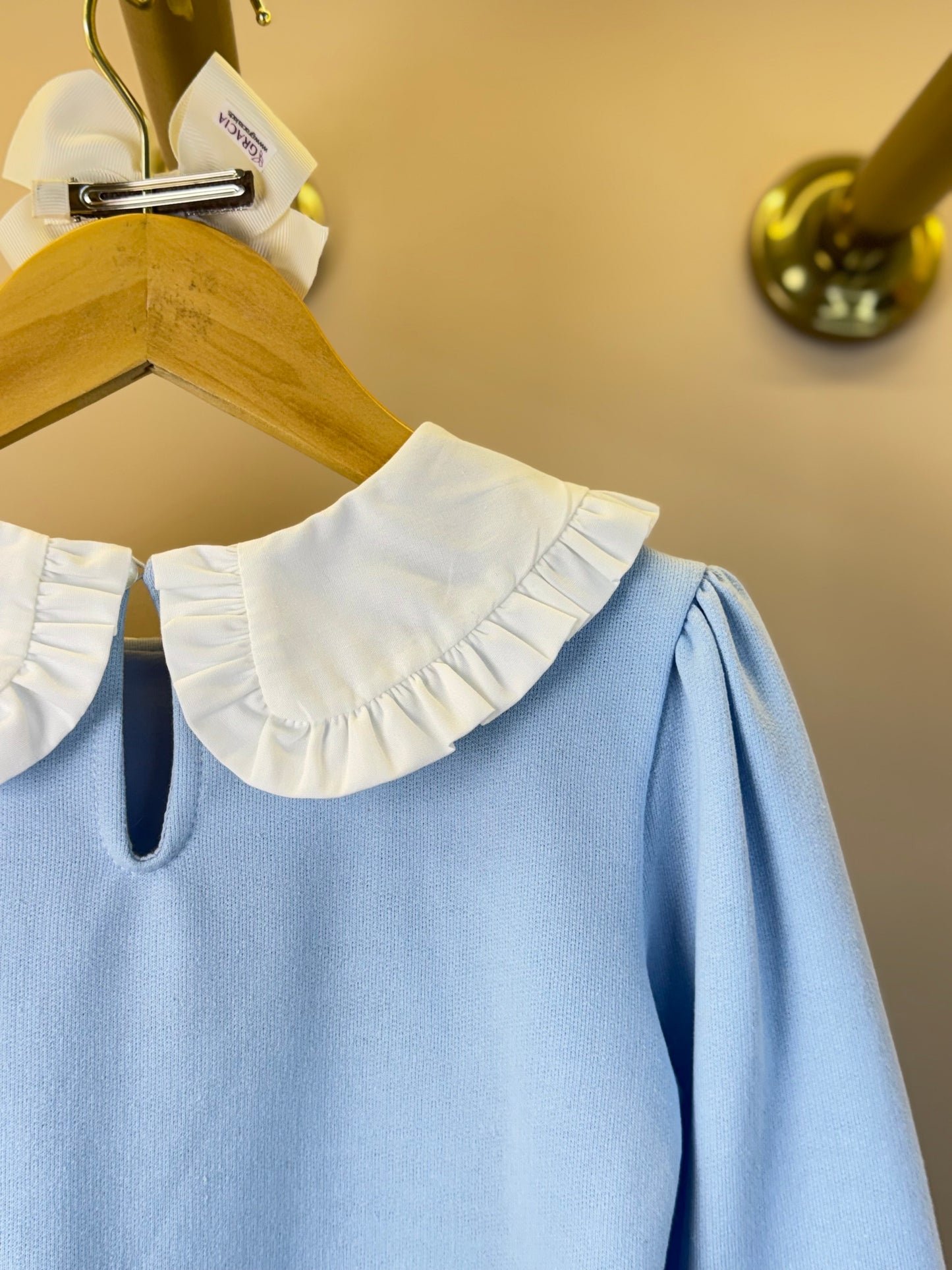 Vestido Infantil ML Babadinho Flores Bordados Azul - Luluzinha