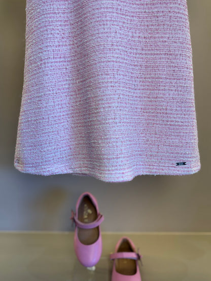 Vestido Infantil Reto Malha Tweed Algodão Gola Alfaiataria Rosa Claro - Beabá