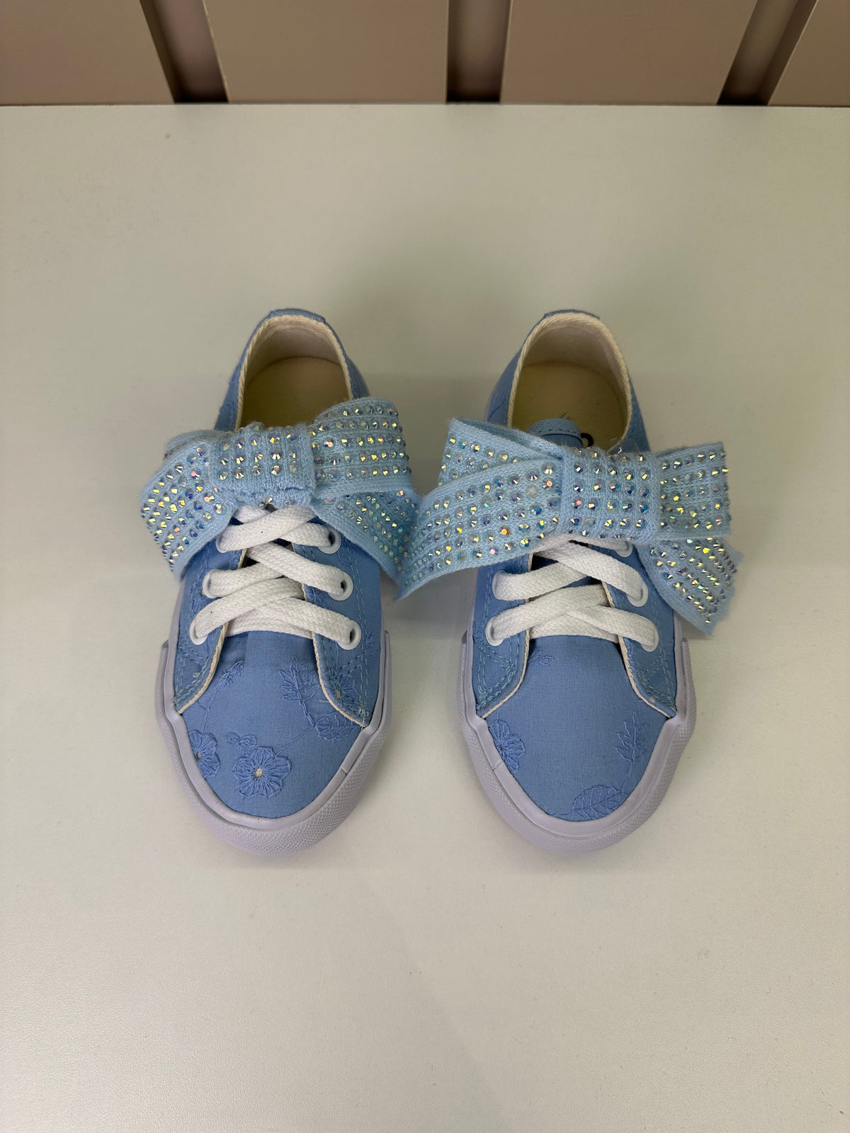 Tênis Infantil Casual Rendado Laço Strass Azul Claro - Luluzinha