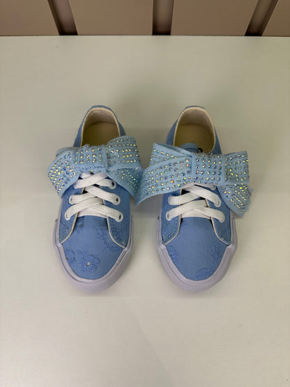 Tênis Infantil Casual Rendado Laço Strass Azul Claro - Luluzinha