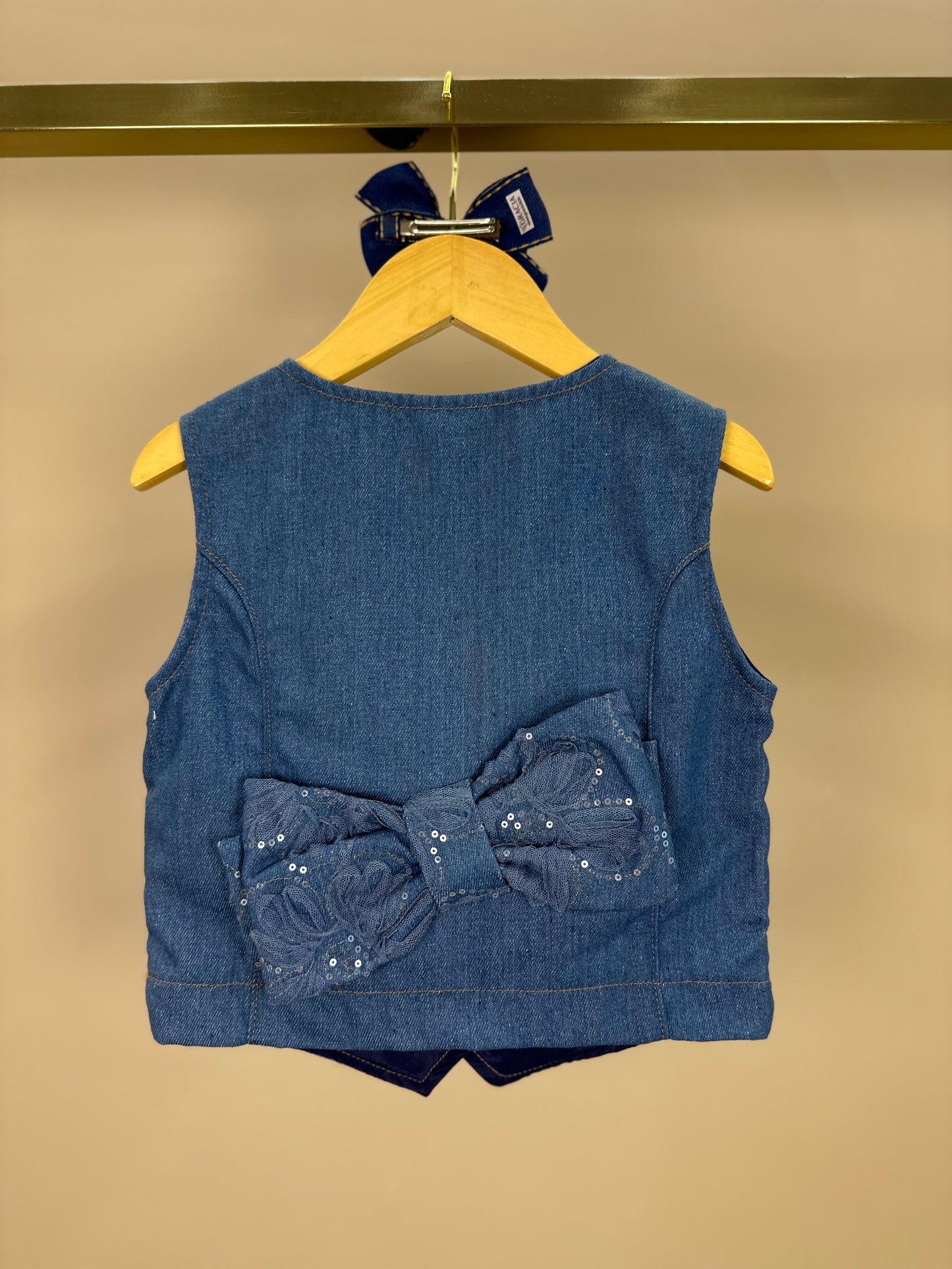 Colete Infantil Jeans Bordado Tule Flores - Animê