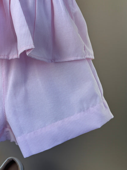 Conjunto Infantil Blusa Com Aplicação de Flor Em Crochê e Shorts - Luluzinha