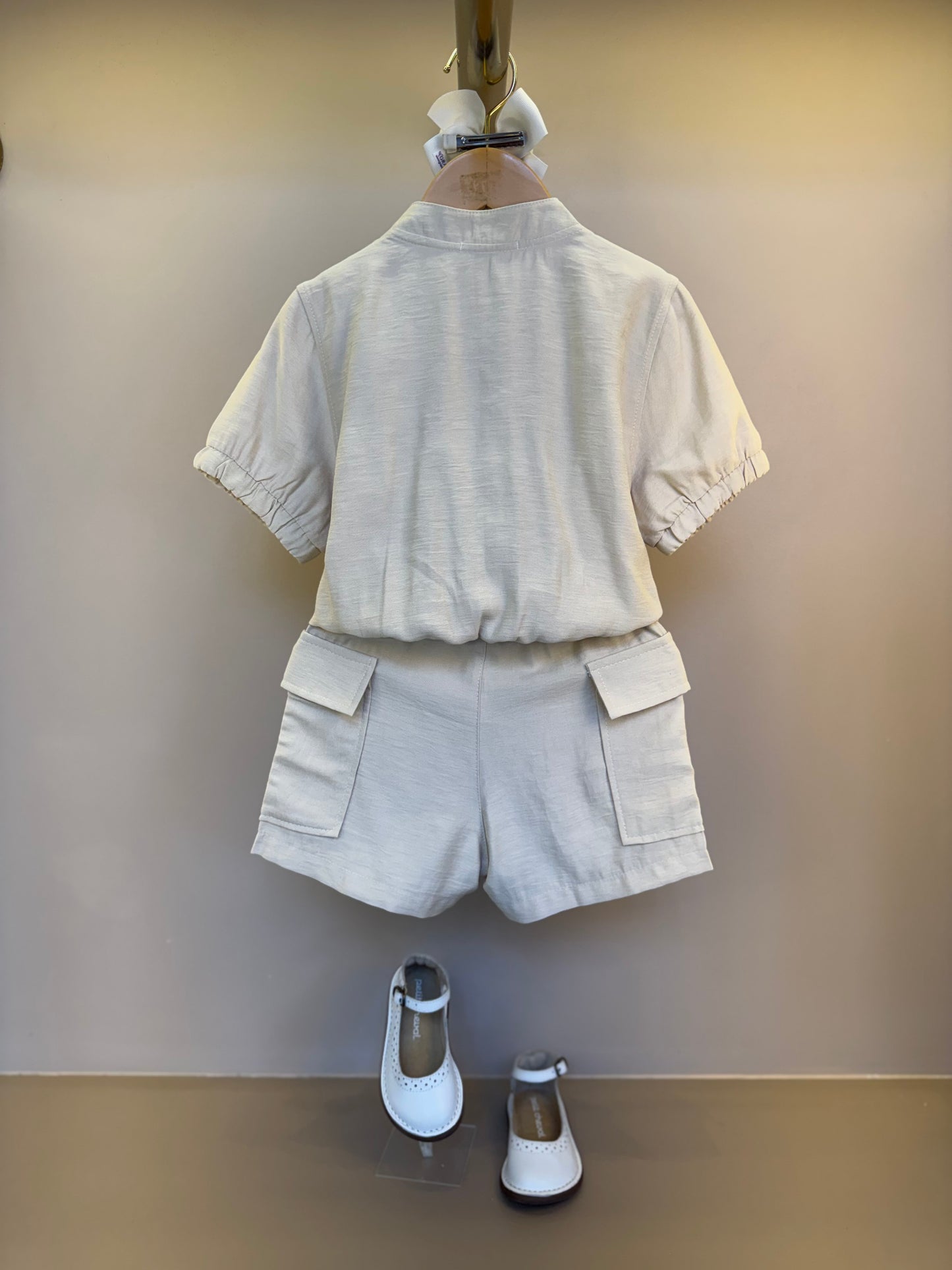 Conjunto Infantil Bomber e Bermuda Alfaiataria Bege - Gabriela Aquarela