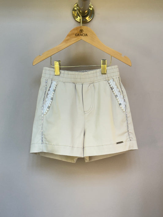 Shorts Infantil Bordados Pérolas e Cristais - Pituchinhus