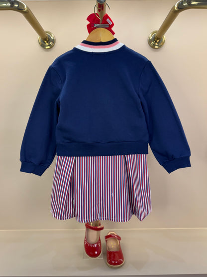 Vestido Infantil MC Hello Kitty Listras Navy Off White - Momi