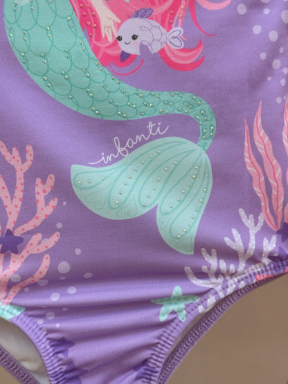 Maiô Infantil Lilás Com Estampa de Sereia - Infanti