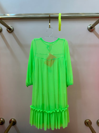 Vestido Infantil Tule Eduarda Verde Fluor - Siri Kids