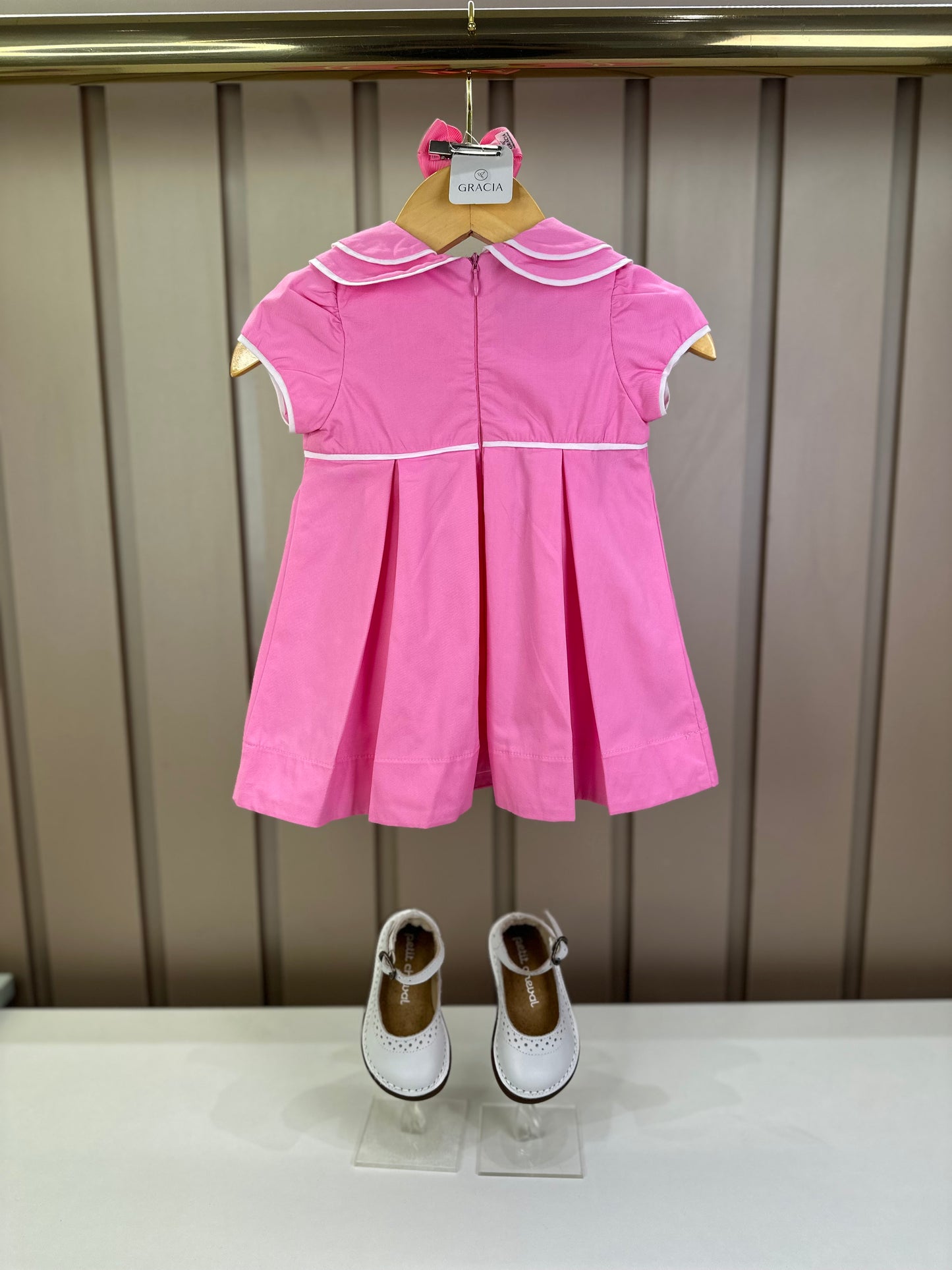 Vestido Bebê Algodão Com Calcinha E Gola Pregas Tricoline Pink - Um Mais Um