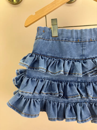 Saia Infantil Jeans Babadinhos Franzidos - Luluzinha