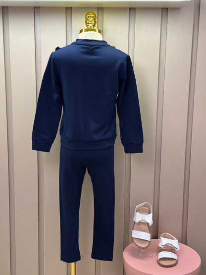 Conjunto Infantil Moletinho Algodão Blusa Zíper e Calça Montaria Marinho - Beabá
