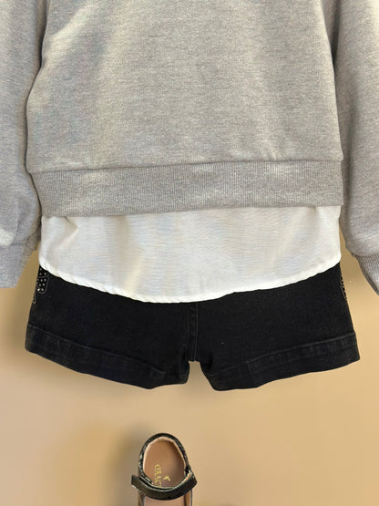 Conjunto Infantil Casaco Moletom Hello Kitty Mescla e Shorts Jeans  Black Laço Strass - Momi