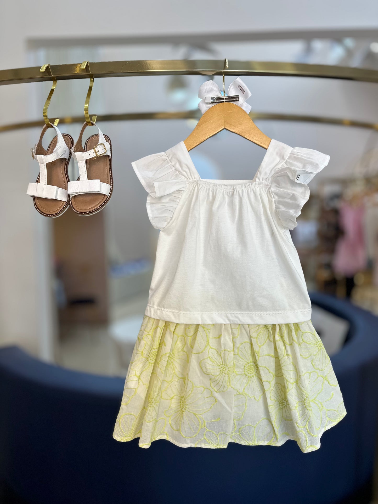 Conjunto Infantil Blusa e Saia-shorts Laise Flores Neon Lima - Momi