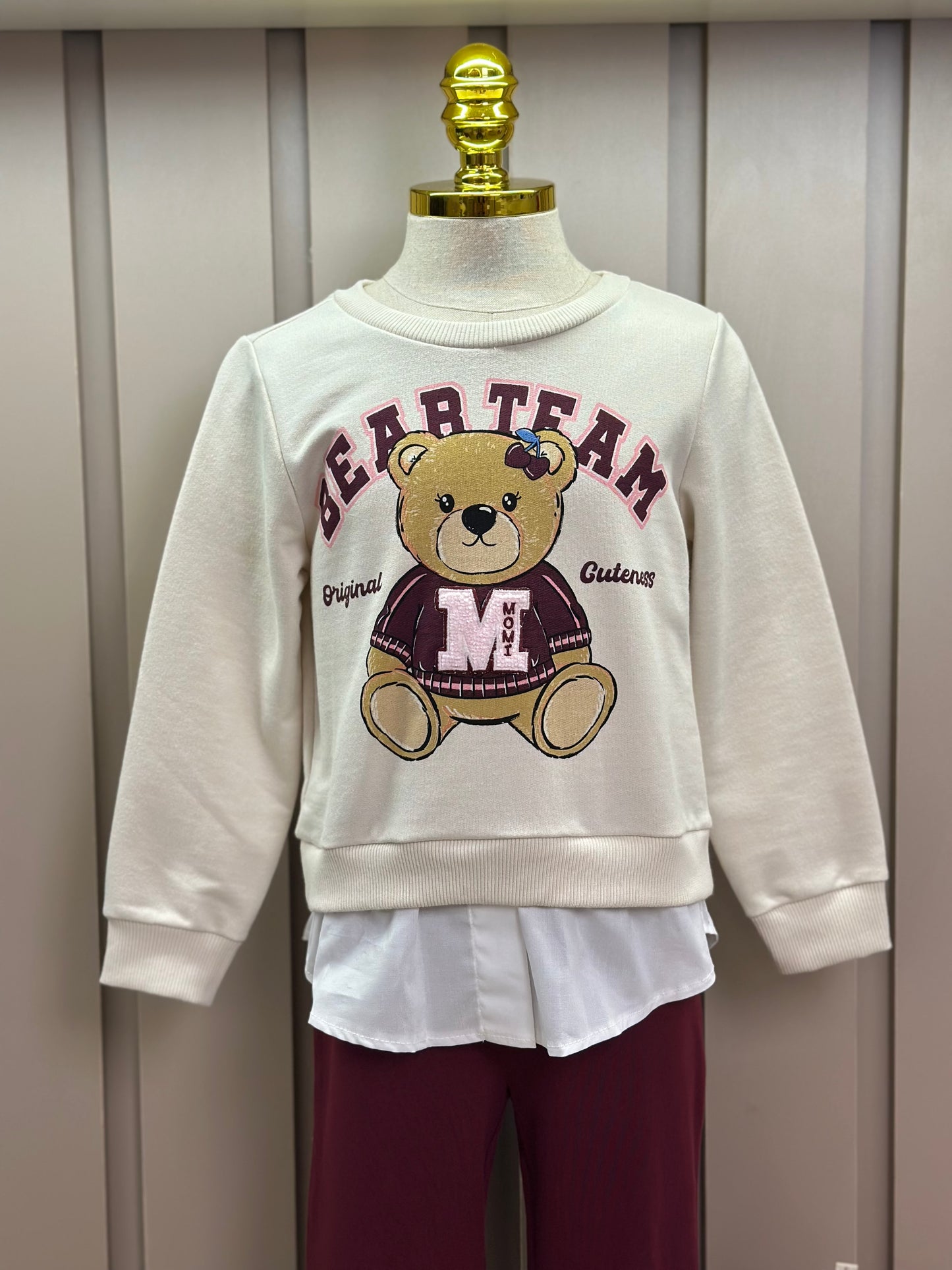 Conjunto Infantil Casaco Bear Team  e Legging Bordô - Momi