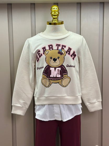 Conjunto Infantil Casaco Bear Team  e Legging Bordô - Momi