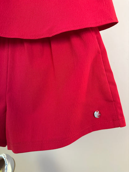 Conjunto Infantil Blusa Babado Laço Lateral e Shorts Vermelho - Mon Sucre