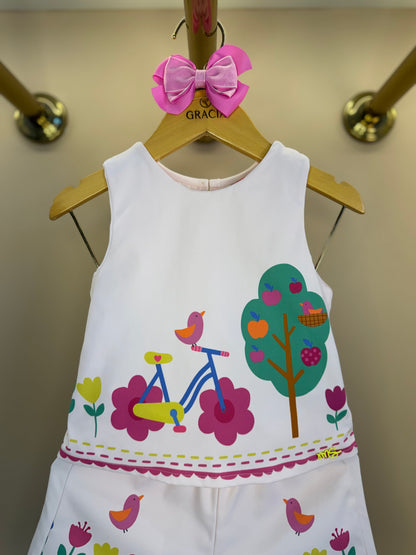 Conjunto Infantil Blusa e Shorts Bege Florestinha Colorida - Mon Sucré