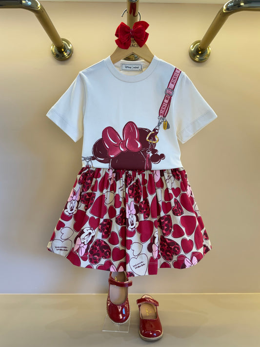 Conjunto Infantil Camiseta MC e Saia Minnie Mouse Hearts - Animê Petite