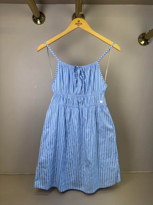 Vestido Teen Azul Listrado e Alças Finas - Vanilla Cream
