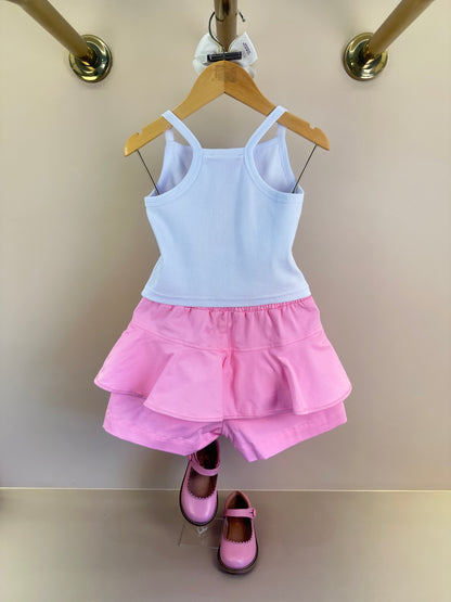Conjunto Infantil Blusa Cropped Boneca Barbie Cristais e Shorts Sarja Babado Barbie Rosa - Pituchinhus