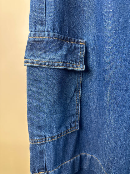 Calça Teen Jeans Wide Leg Cargo Azul - Authoria
