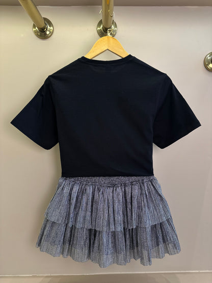 Conjunto Teen Camiseta Oversized e Saia Tule Lurex Plissada Preto - Two In