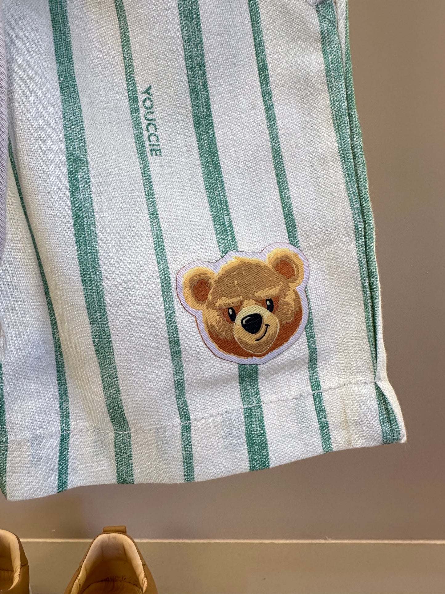 Conjunto Infantil T-Shirt Teddy e Bermuda de Linho Listrada - Youccie