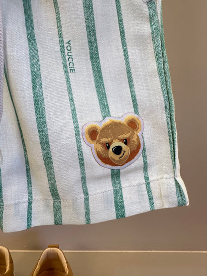 Conjunto Infantil T-Shirt Teddy e Bermuda de Linho Listrada - Youccie