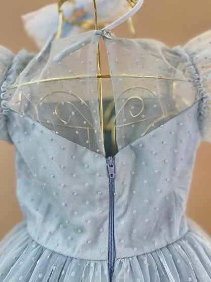 Vestido Infantil Festa Tule Flocado Azul Céu - Petit Cherie
