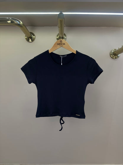 Blusa Teen Cropped Poliamida Com Detalhes Nas Costas - Vanilla Cream