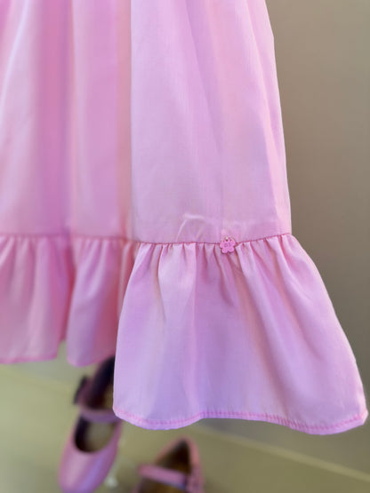 Vestido Infantil Amplo Rosa Bordadinhos Flores Busto - Mon Sucré