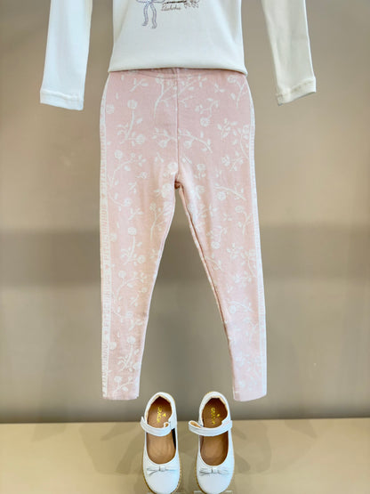 Conjunto Infantil Blusa Off White Cavalinho Cristal E Legging Tricot Floral Rosa - Pituchinhus