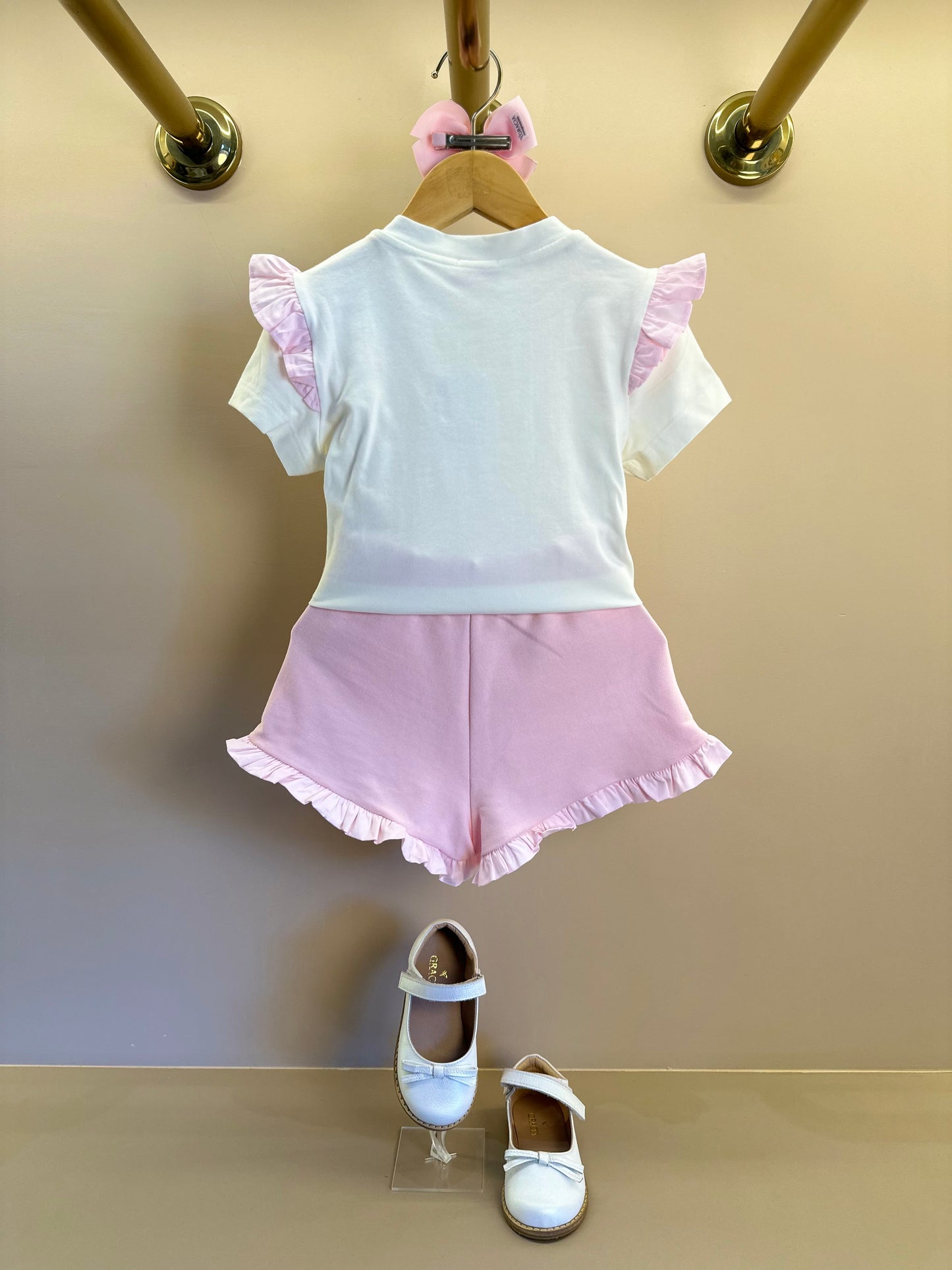 Conjunto Infantil Blusa Algodão Cotton Floral  Strass e Shorts Moletocotton Babadinho Rosa - Luluzinha