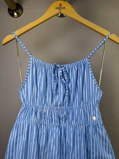 Vestido Teen Azul Listrado e Alças Finas - Vanilla Cream